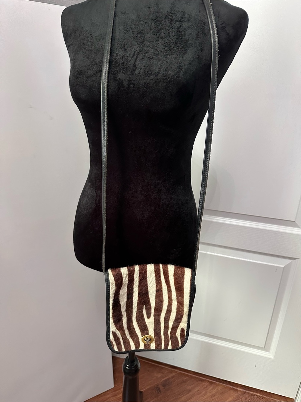 Vintage Zebra Print Hair-on-Hide Crossbody Bag - Genuine Leather - Made in USA